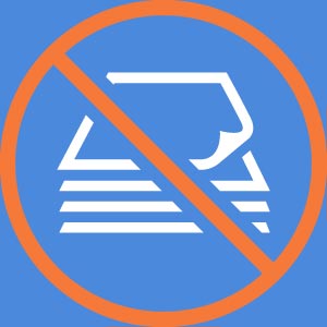 Icon for "Go Paperless!" prohibition symbol over stack of documents