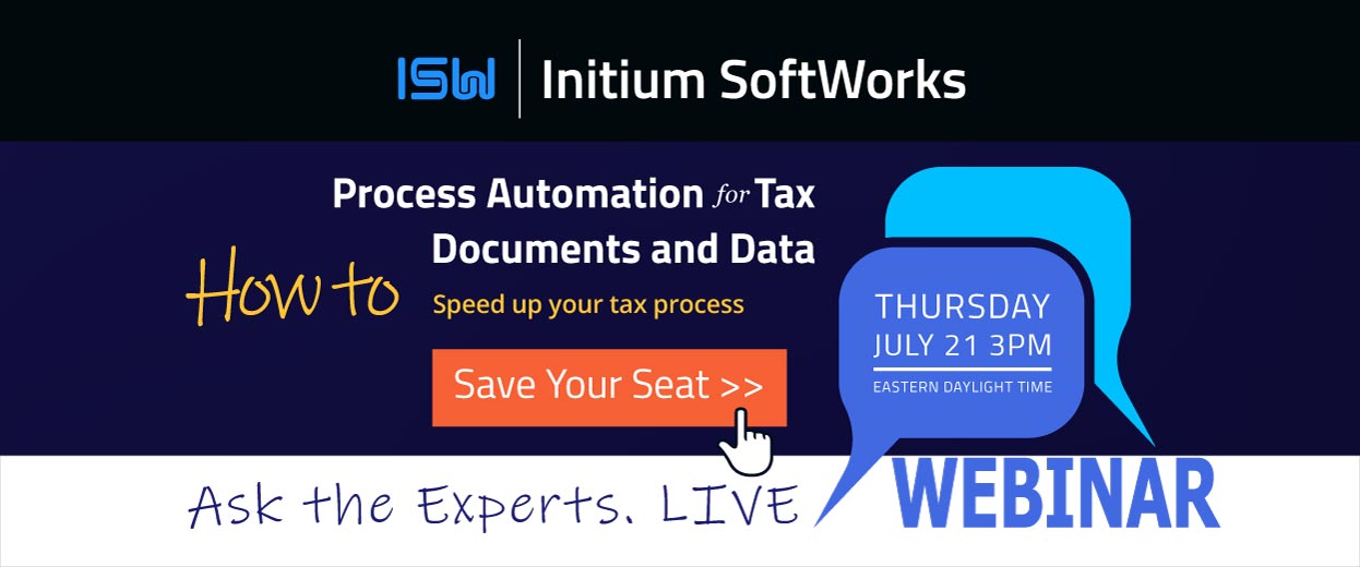 Banner Pop-under for Webinar: Process Automation for Tax Documents and Data, Thursday, July 21, 2022 3PM EDT