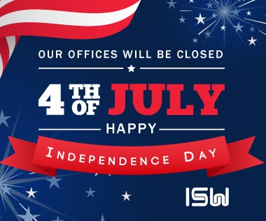 Banner Rectangle for Holiday: Happy Independence Day - Our Offices will be closed Monday July 4, 2022.